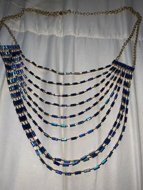 Multi-Strand Blue Crystal Statement Necklace - Women Jewelry